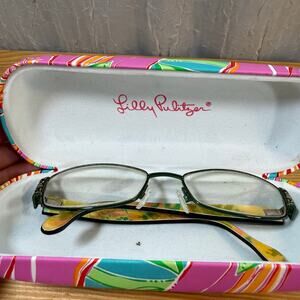 Lilly Pulitzer Eyeglasses +2.5 Readers Floral Case Preppy Pink Green